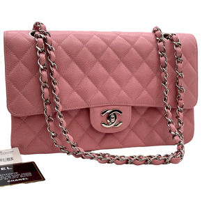 CHANEL ~ Pink Quilted Caviar Medium Classic Double Flap Silver Hardware Auth NWT